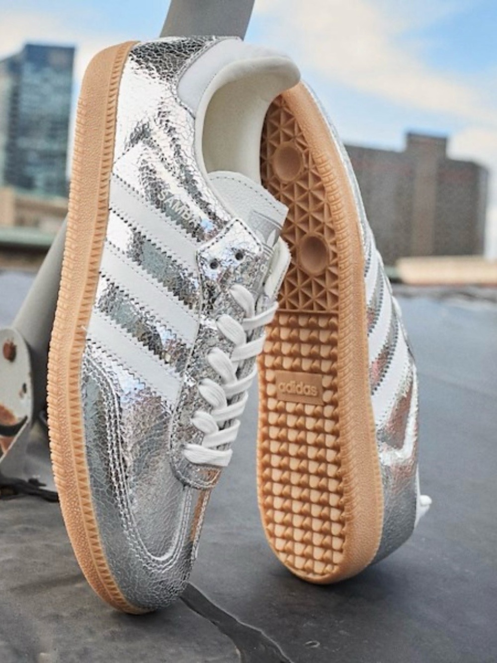 adidas Samba OG Athletic Shoe - Silver Metallic / White / Core White Size 5 Kids